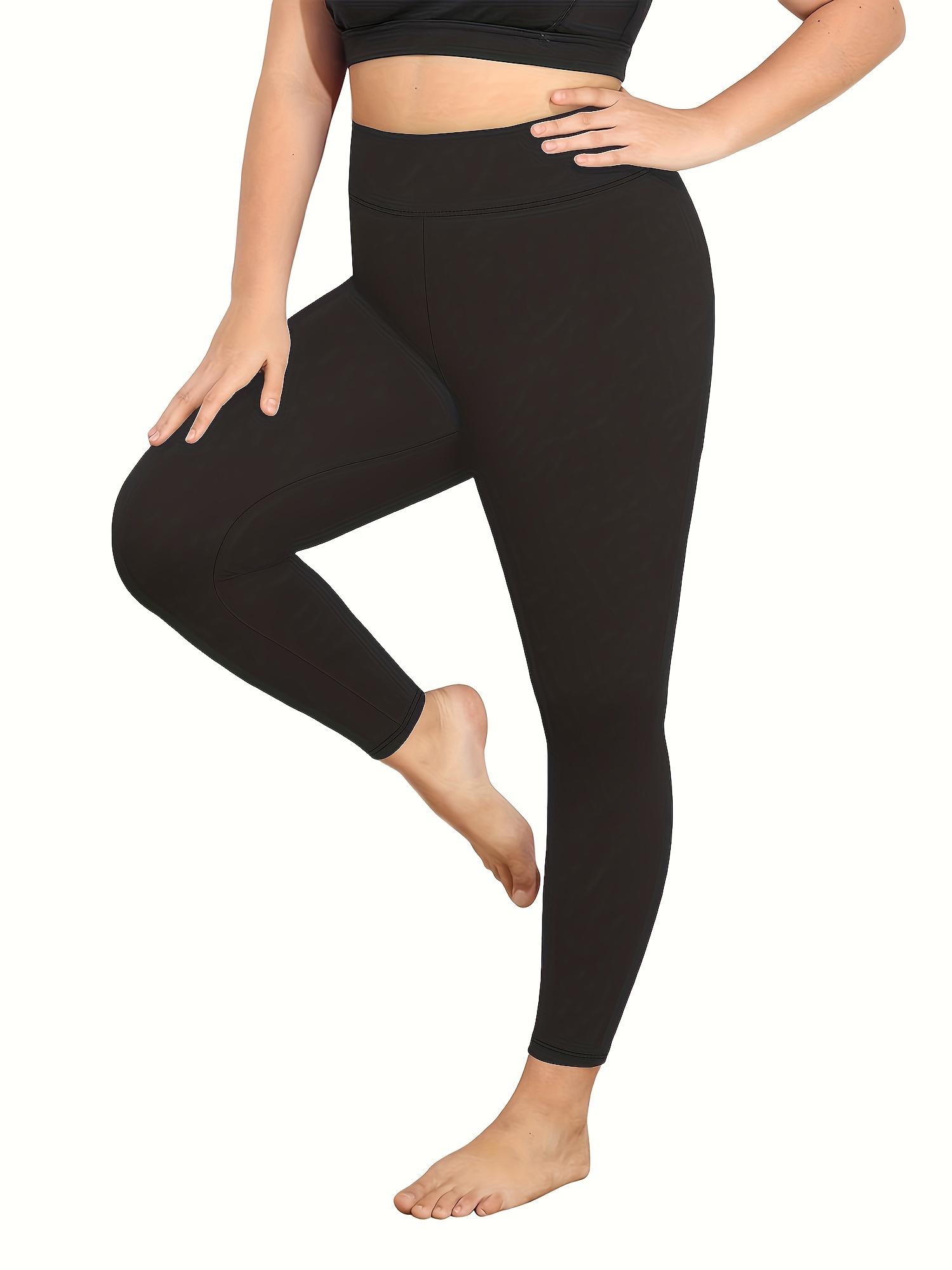 Plus Size Sports Leggings Set Women's Plus Solid Wide - Temu Canada