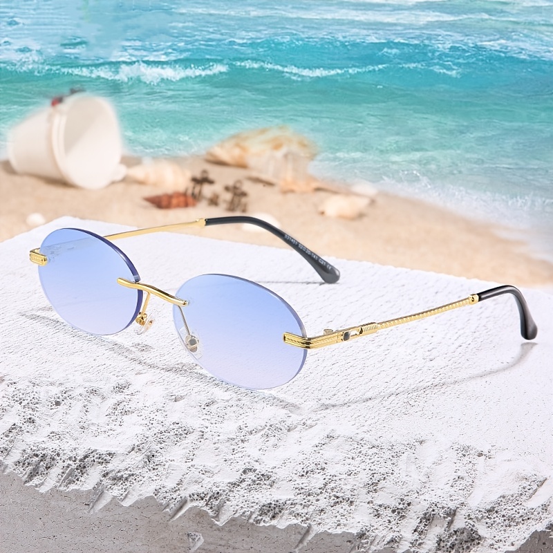 Small Round Rimless Sunglasses Men Vintage Outside Shades Brand Design  Frameless Sun Glasses Oval Travel Eyewear Uv400 - Temu