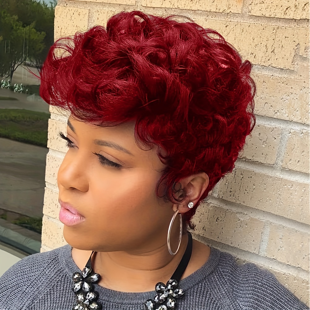 180 Density Short Pixie Cut Curly Wavy Human Hair Wigs Temu