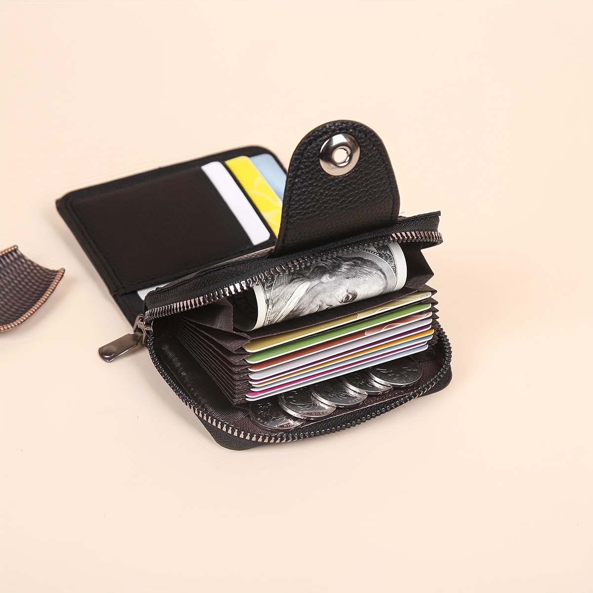 Men's Hasp Card Holder Short Wallet Leather Large Capacity Card Holder  Vintage Multifunctional Card Bag With Zipper Coin Purse - Temu