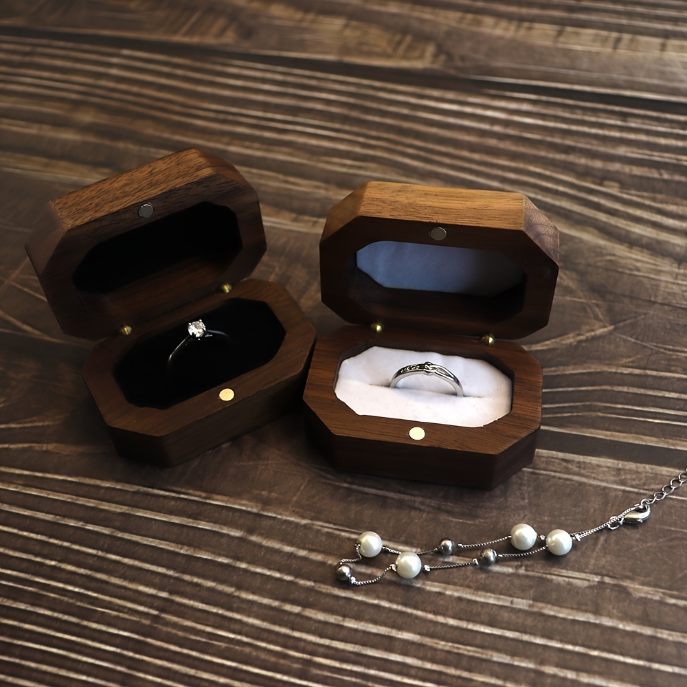 Small Rectangle Bevel Solid Wood Walnut Ring Box