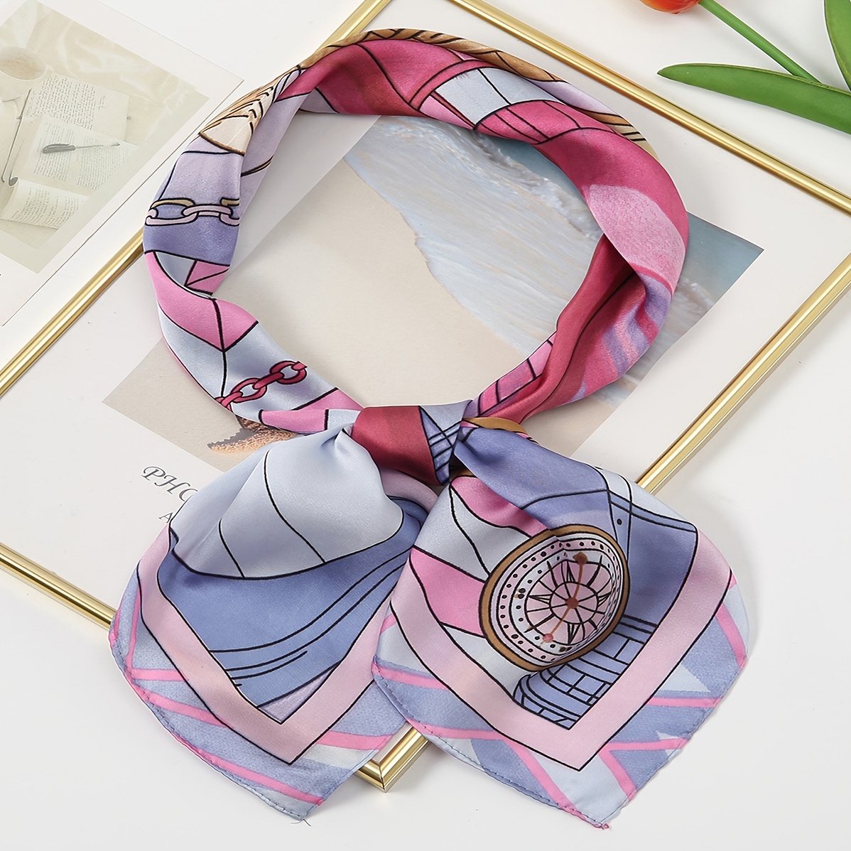 Simulated Silk Printed Square Scarf Women's Head Scarf Multifunctional  Fashion Accessories Hairband Scarf - Temu