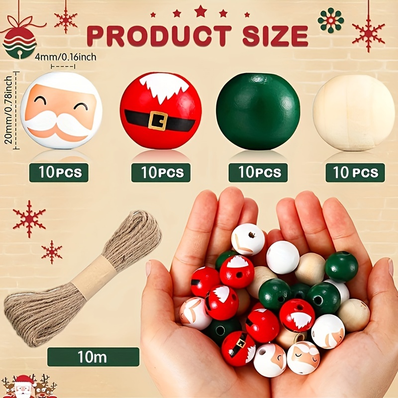 TEMU 40pcs 20mm Christmas Wooden Beads, Christmas New Year's Day Thanksgiving Ball Beads, Natural Wood Beads Strip Crafts, Diy Christmas Party Supplies Decoration