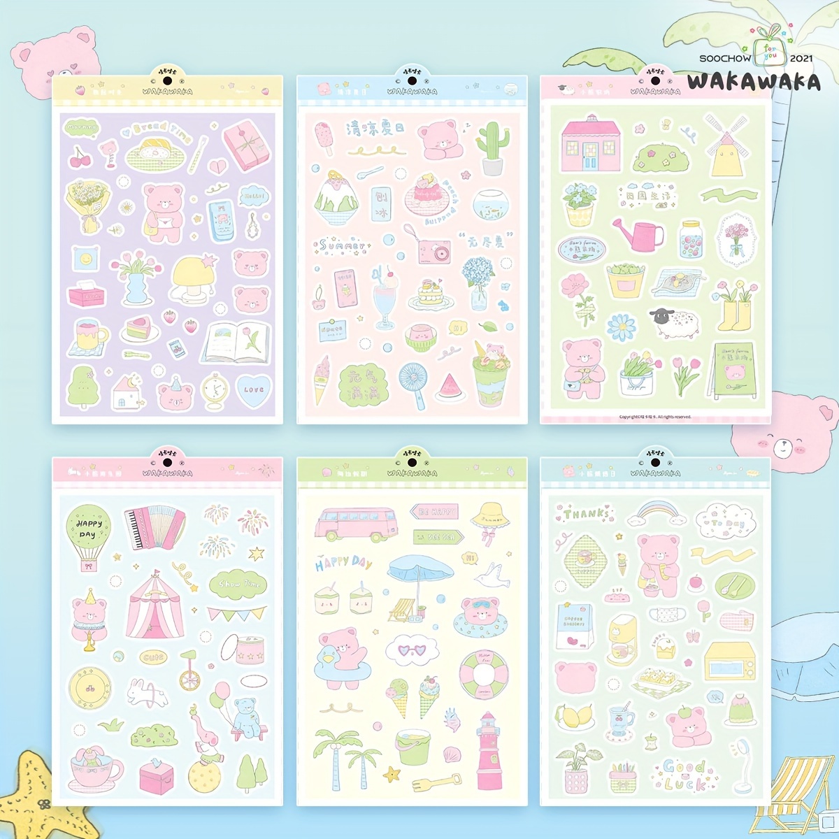 BIKIBIBY｜Cute Bear Stickers Pack of 100Pcs｜Kawaii Bear Stickers,Kawaii  Stickers for Kids,Waterproof Stickers for Laptop,Hydro Flask,Phone.(Small  Size)