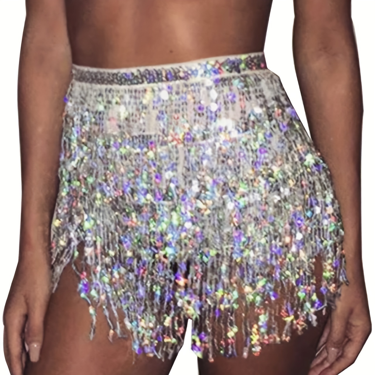 Pearls Tassel Sparkling Rhinestone Bikini Suit Women Silver Crystal Bra +  Shorts + Choker Stage Outfit Sets Club Bar Dance Wear