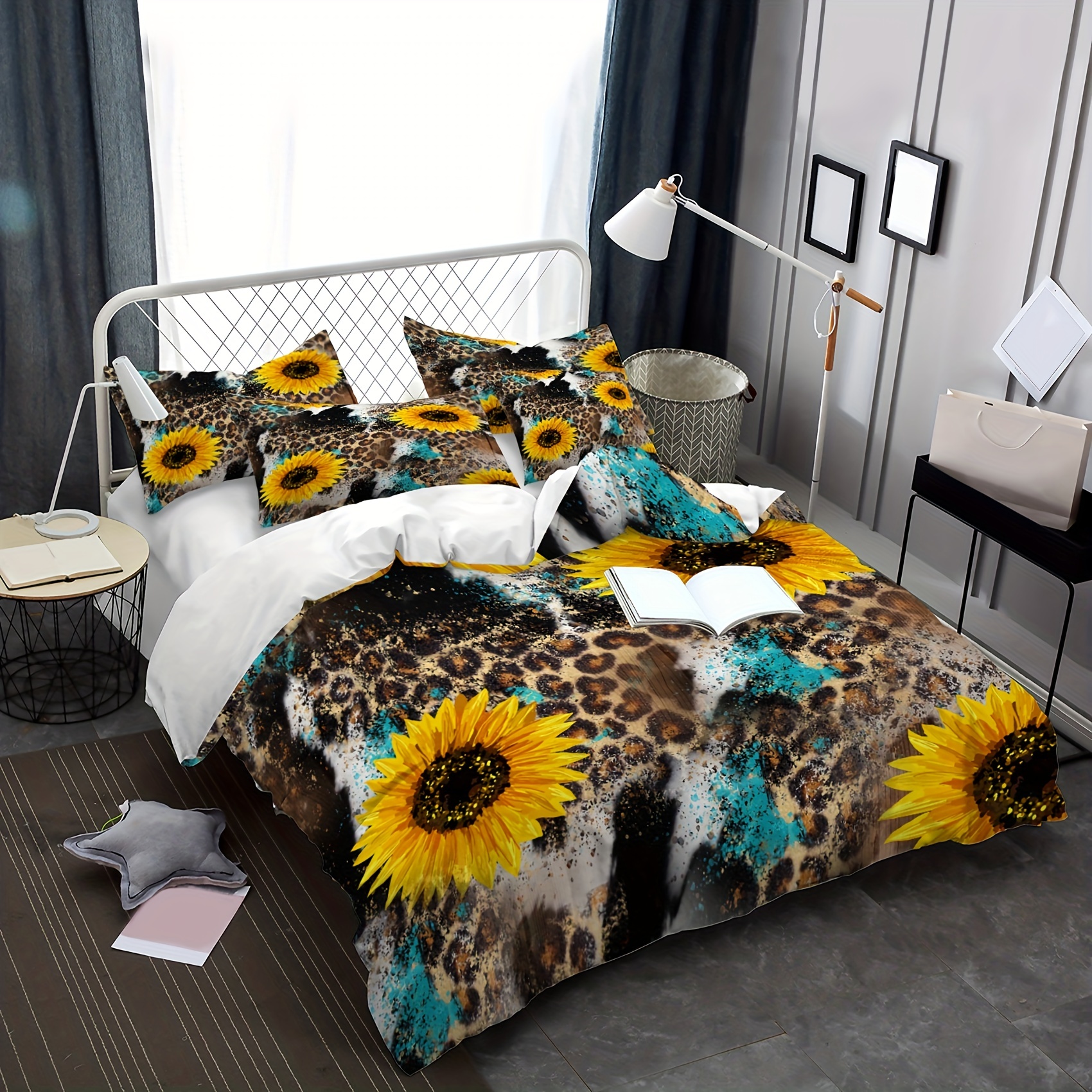 Modern Simple Quilt Set, Sunflower Leopard Print Bedding Set, Soft  Comfortable Quilt, For Bedroom, Guest Room Decor (1*quilt +  1/2*pillowcases, Without Core) - Temu