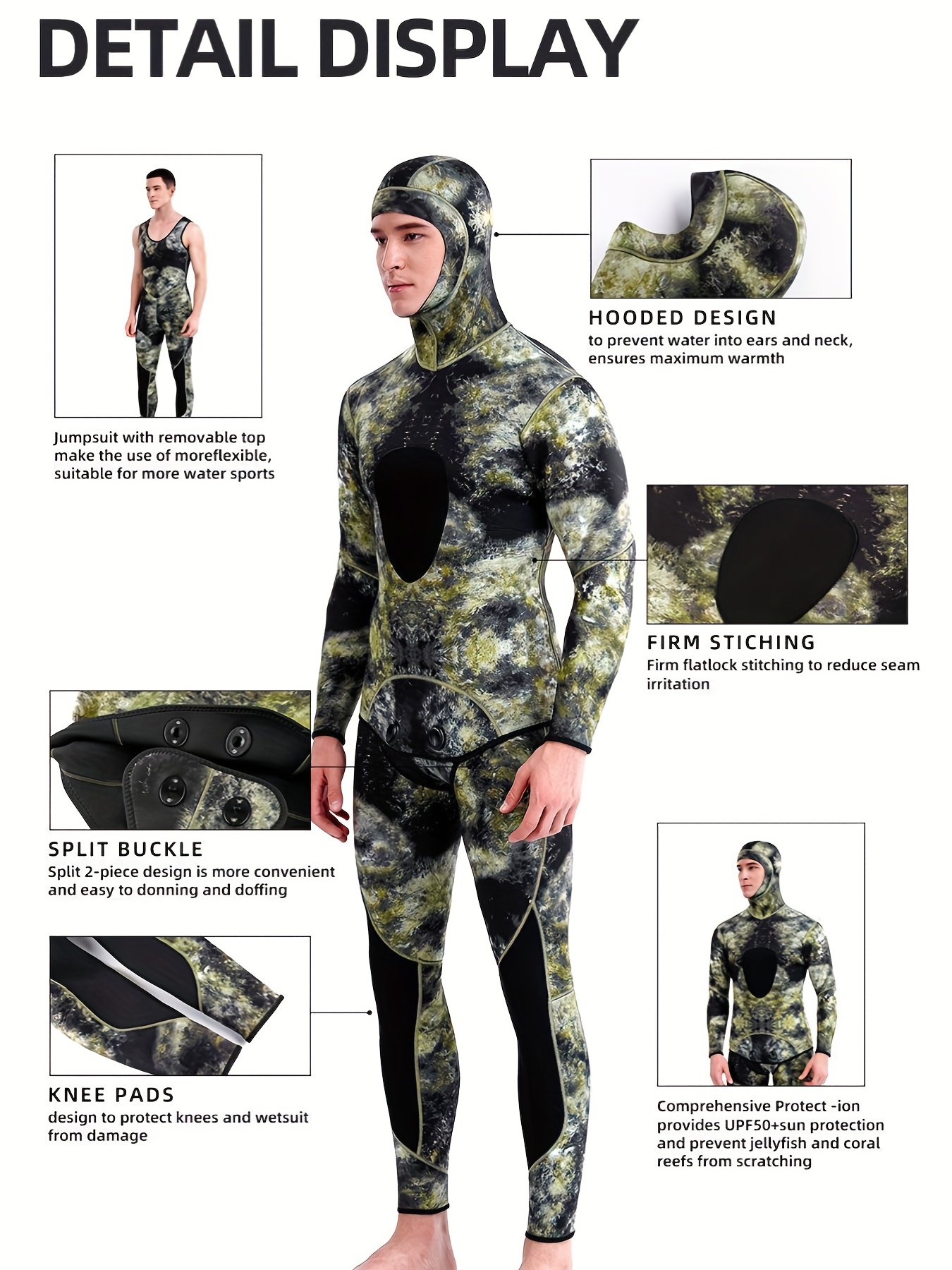 Wetsuit 3mm Men Diving Suit camouflage Camo hooded Free Diving