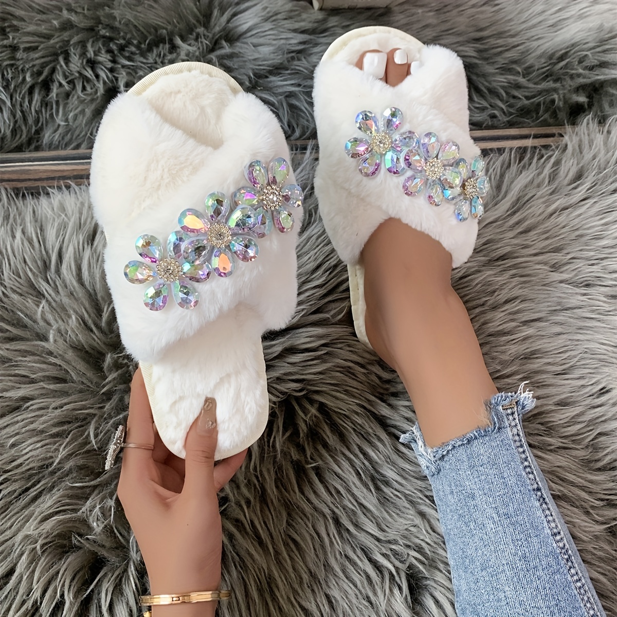 Fluffy sale crossover slippers