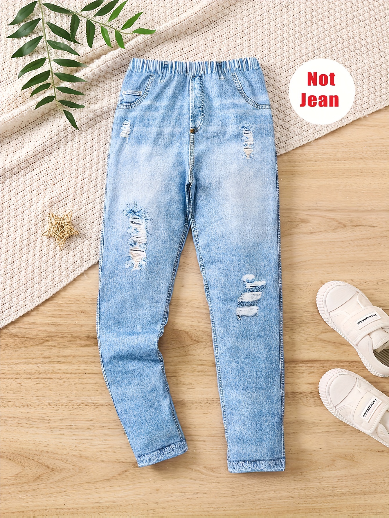 Faux Denim Print Flare Pants Girls Comfy Trendy Leggings - Temu
