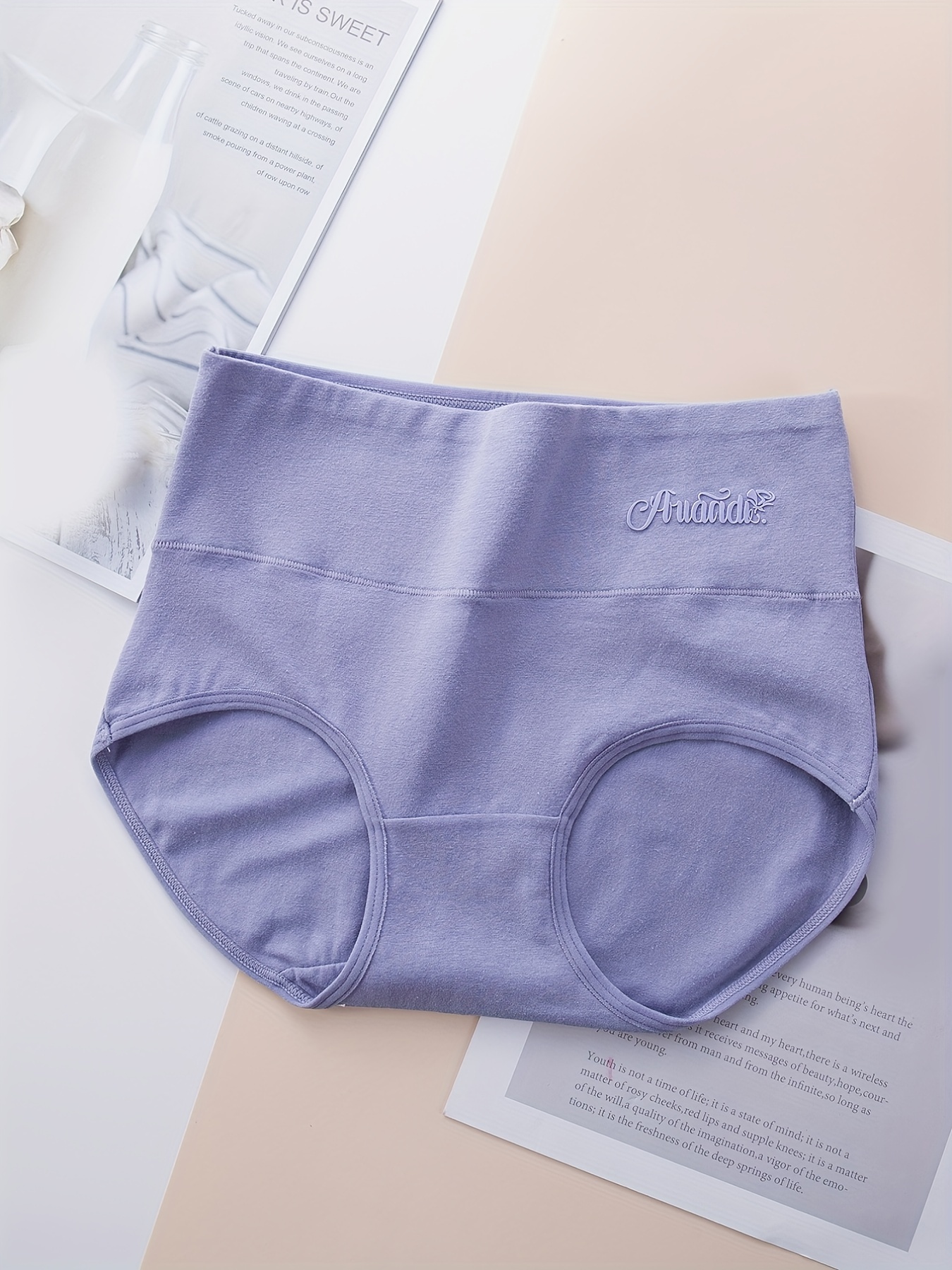 Solid Soft Briefs Comfy High Waist Intimates Panties Women's - Temu