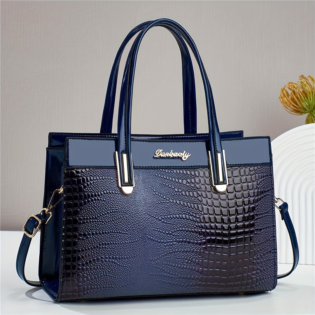  Satchel Bag Women's Vegan Leather Crocodile-Embossed Pattern  With Top Handle Large Shoulder Bags Handbags (Blue) : Clothing, Shoes &  Jewelry