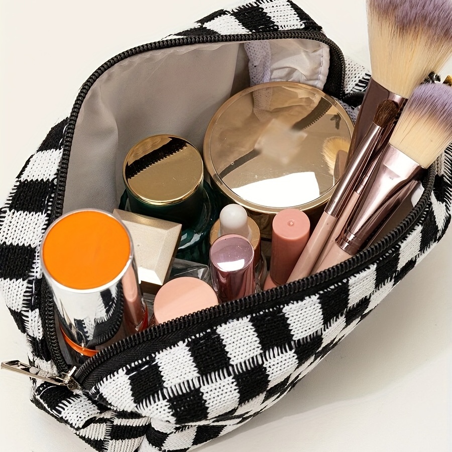 Makeup Bag Checkered Cosmetic Bag Brown Makeup Pouch 1Pcs Large Capacity Makeup  Bags and 1Pcs Pencil Case Makeup Brushes Storage Bag Travel Toiletry Bag  Organizer 
