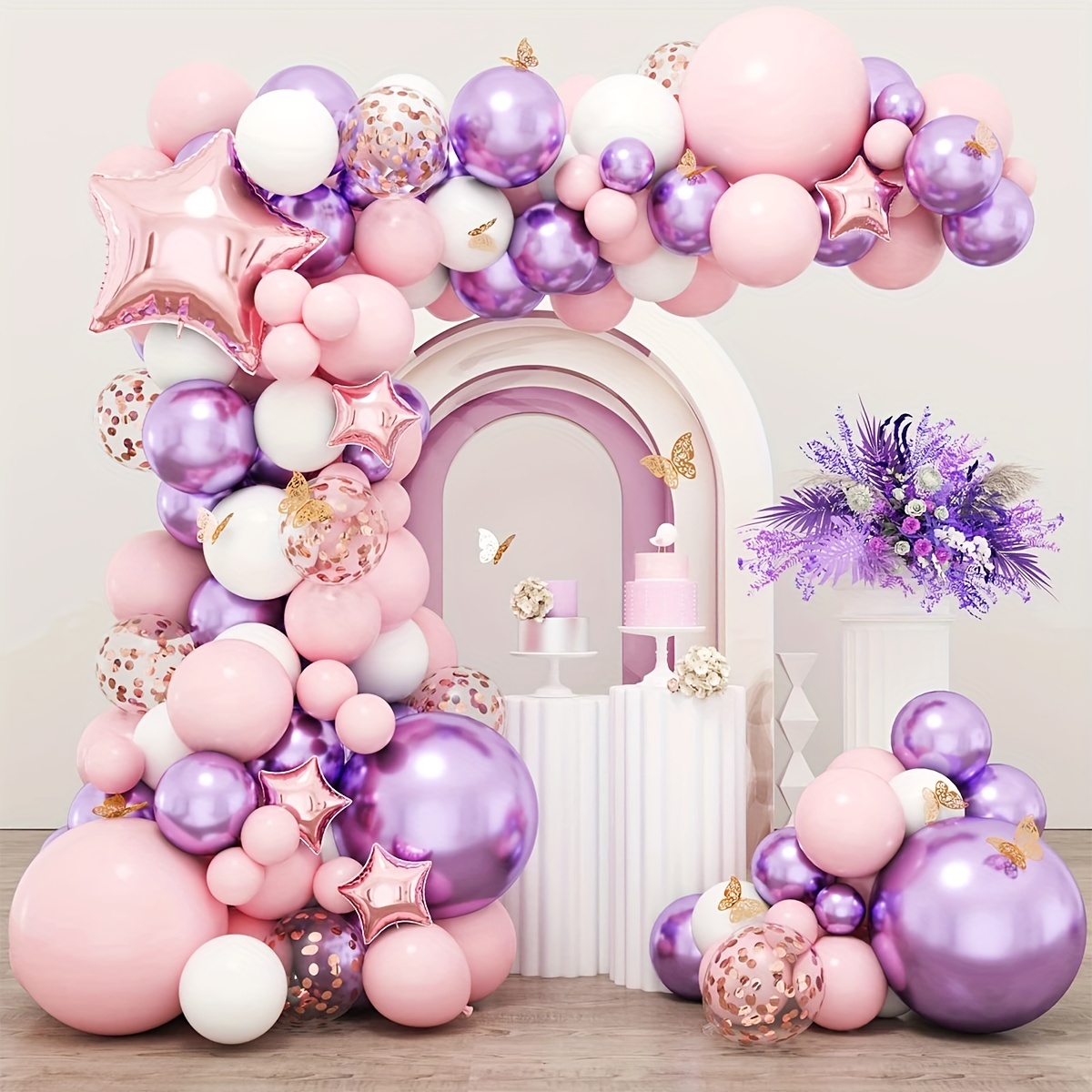 Ballon Rose et Violet Avec Décoration Papillon, Convient pour Anniversaire  Bébé Douche Mariage Fond Décoration de Fête Fournitures