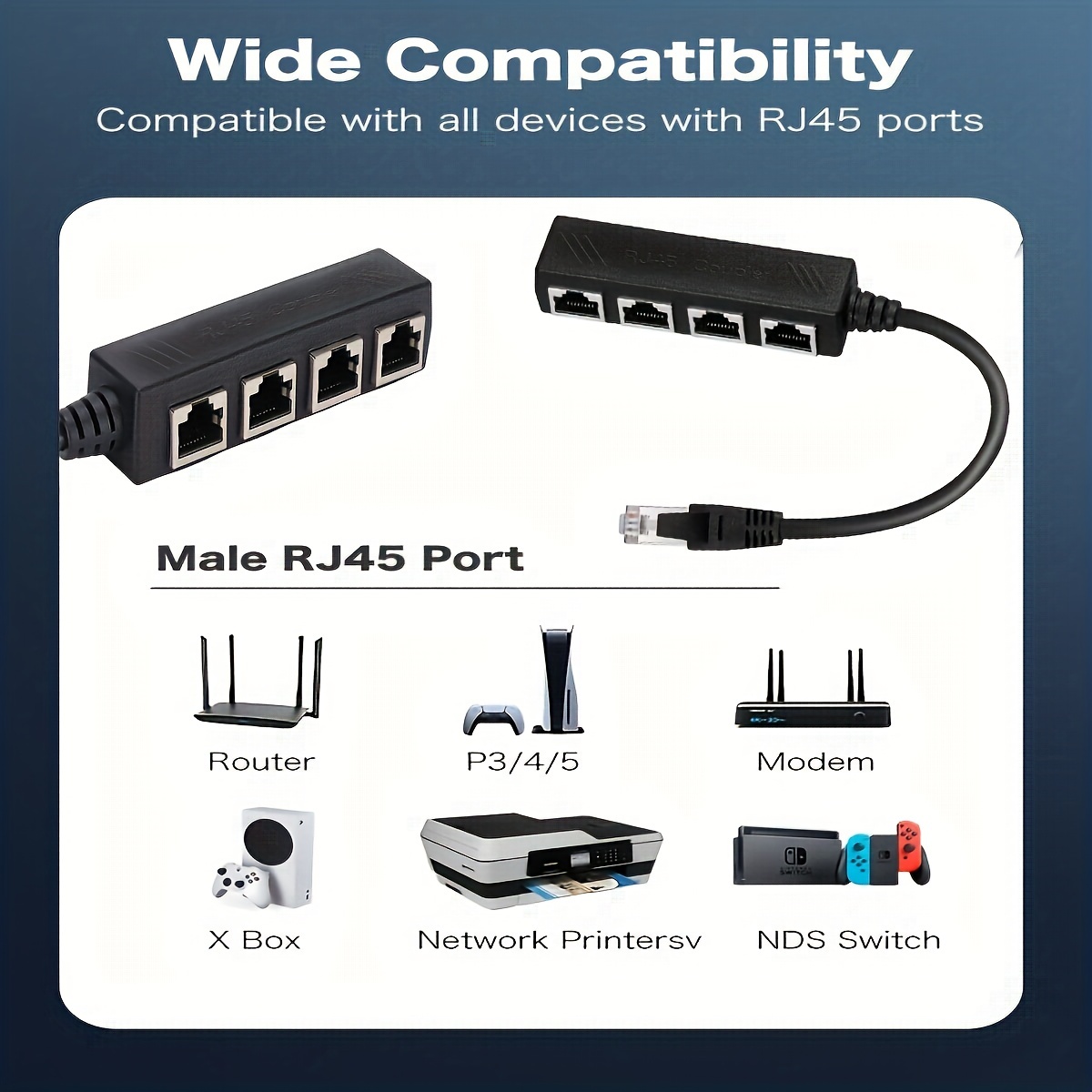 RJ45 Network 1 to 2 Port Ethernet Adapter Splitter, RJ45 1 Male to 2 Female  LAN Ethernet Splitter Adapter Cable Suitable Super Cat5, Cat5e, Cat6, Cat7