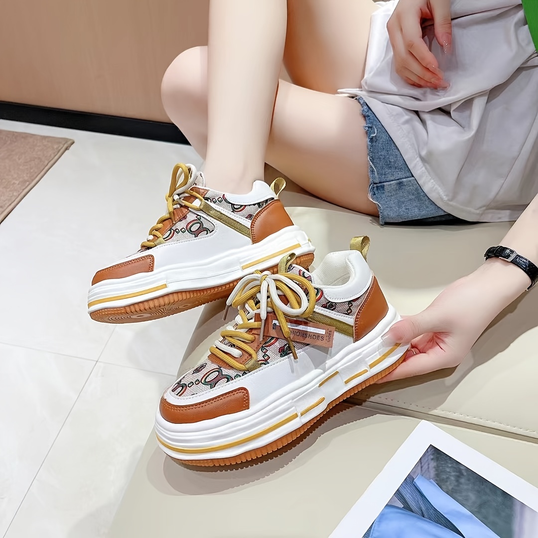 Colorblock Platform Sneakers Lace Up Running Shoes