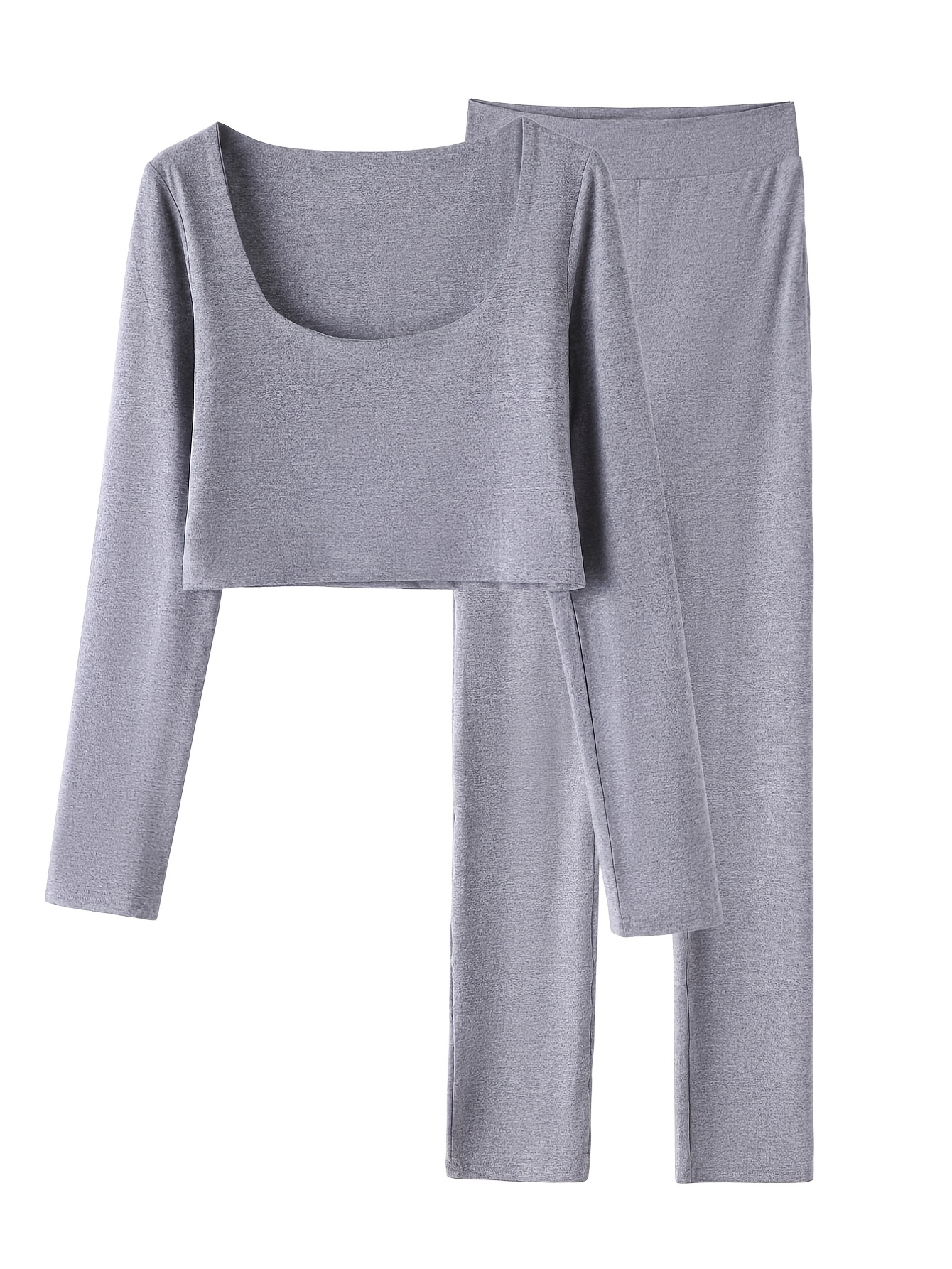Womens Casual 2 PC SET Long Sleeve Crop Top Sweater Shirt Leggings
