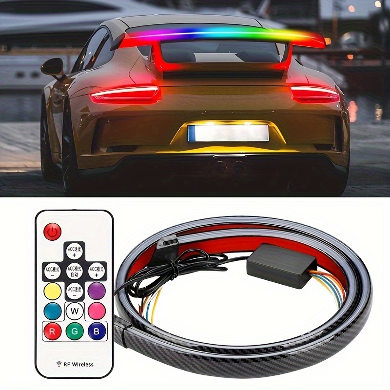 2023 Newest 12V 47.24inch Rgb Rear Tail Light Led Spoiler Light Colorful  Flowing Reverse Warning LED Stripe Auto Trun Signal With Remote Control