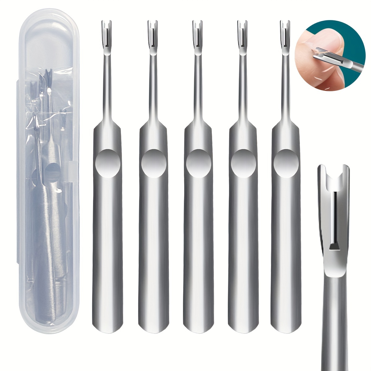 

1/5pcs Stainless Steel Cuticle Remover, Silvery Dead Skin Cuticle Pusher Trimmer Pedicure Nail Tools Thickened Concave Handle Push Knife Nail Tool, Easy To Carry With Storage Box