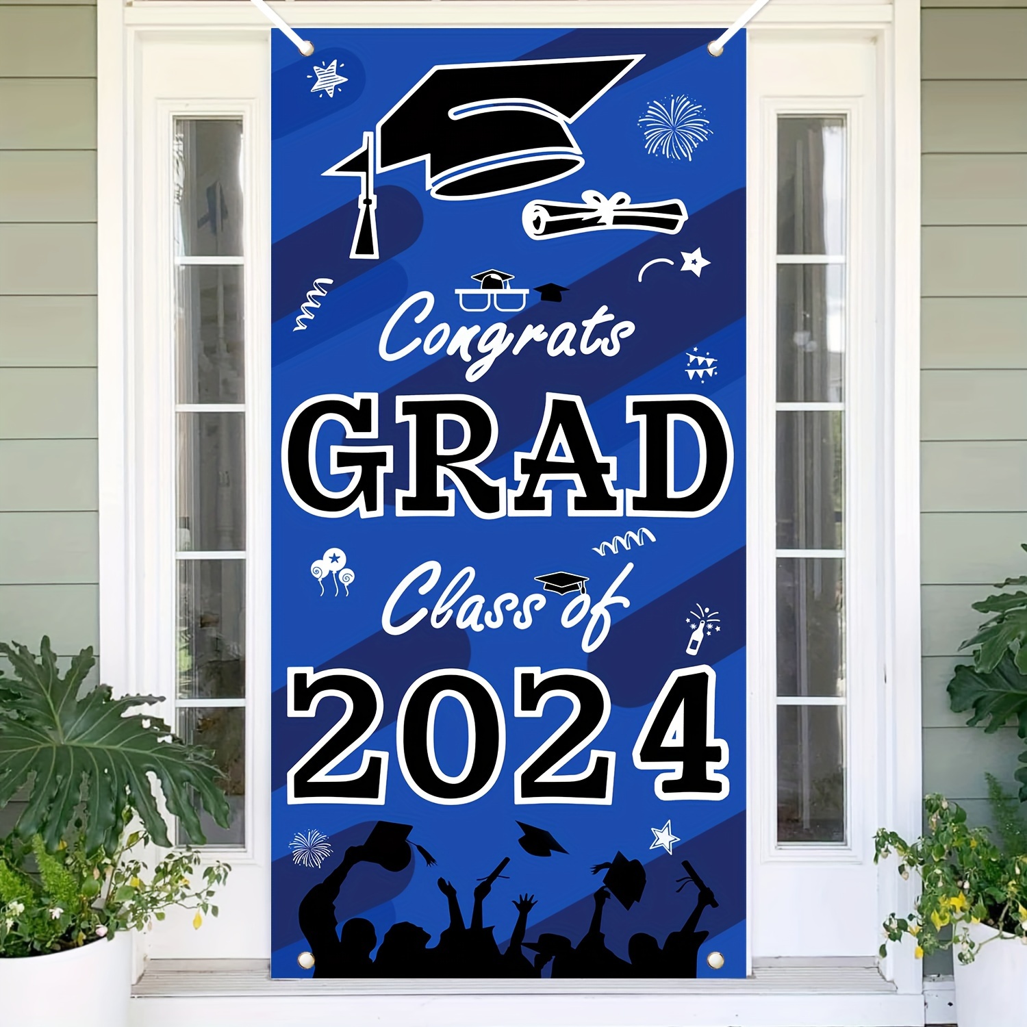 1pc 2024 Graduation Decorations, Class Of 2024 Graduation Banner Porch Sign  For Grad Party Supplies Blue And Black Graduation Party Decorations, Don't  Miss These Great Deals