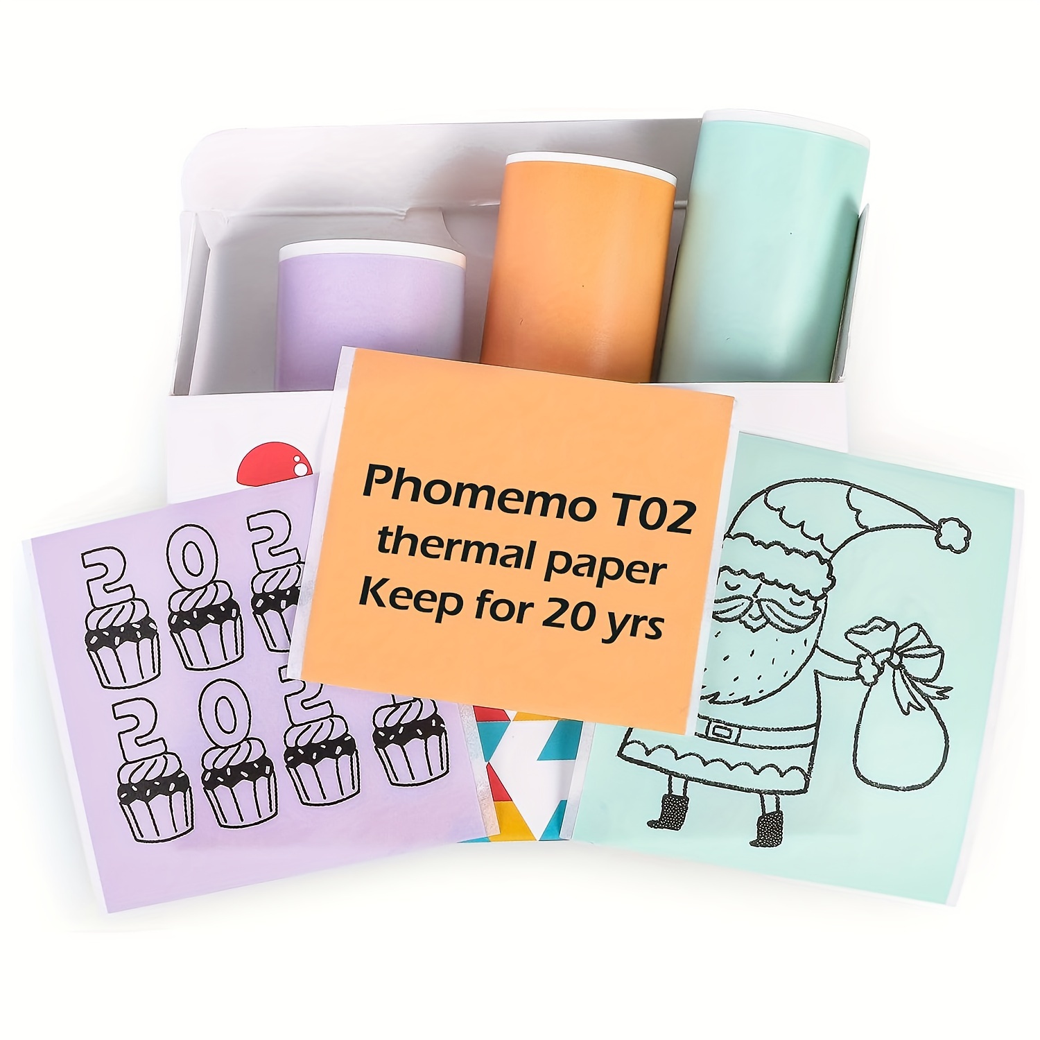 

Phomemo T02 Mint Green/lavender Purple/light Orange, Adhesive Thermal Paper, Color Printer Paper, Compatible With T02/m02x/m02l, 1.96" X 11.4' (50mmx3.5mm)/roll, Black Text, Keep For 20 Years, 3 Rolls