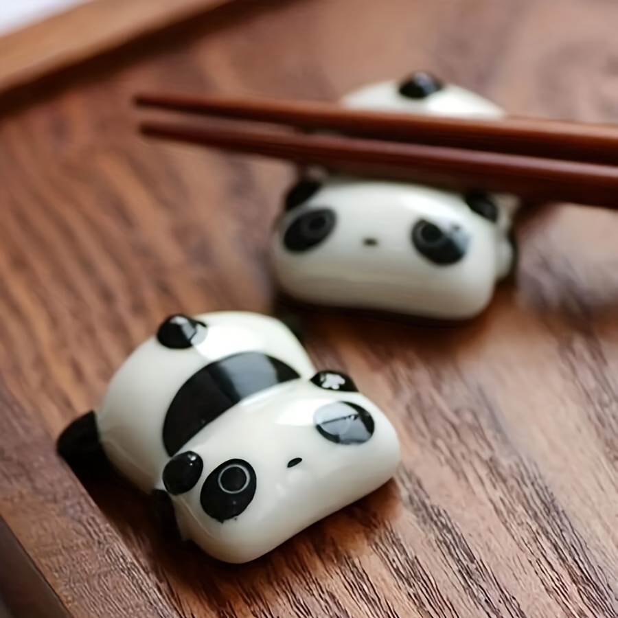 Image of 2pcs Ceramic Panda Chopsticks Holder Chopsticks Holder Pen Holder Creative Cartoon Daily Household Ceramic Decoration Chopsticks Holder