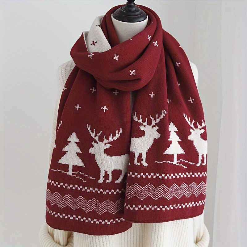 cozy red reindeer christmas scarf for women soft warm versatile