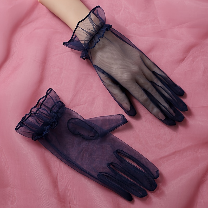 Minimalist Monochrome Lace Gloves Short Tighten Cuff Thin - Temu