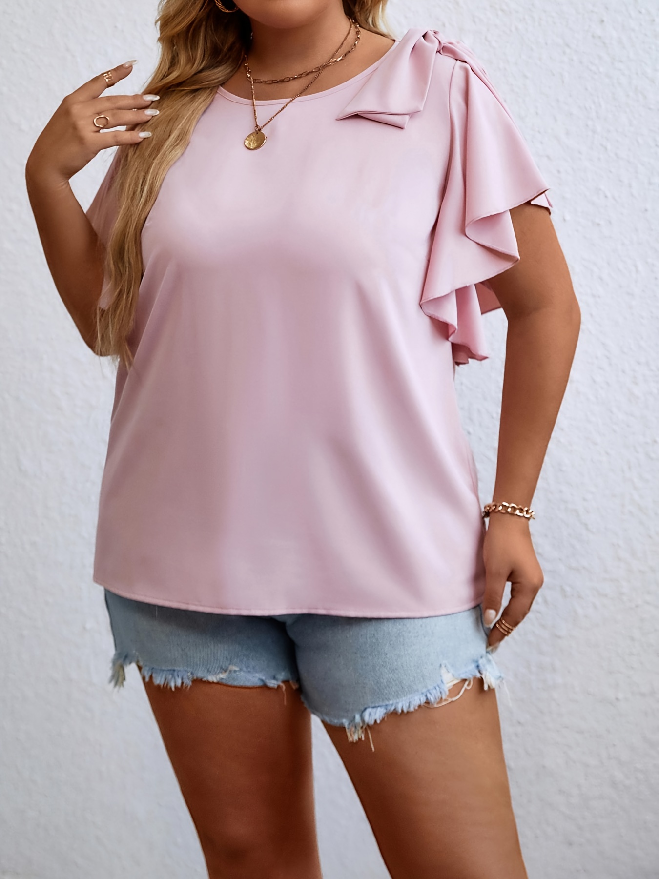 Bigersell Sleep Shirts for Women Summer Tunic Round Neck Solid T-Shirts  Casual Ruffle Short Sleeve Blouse Tops Regular Pullover Crew Neck Short  Sleeve
