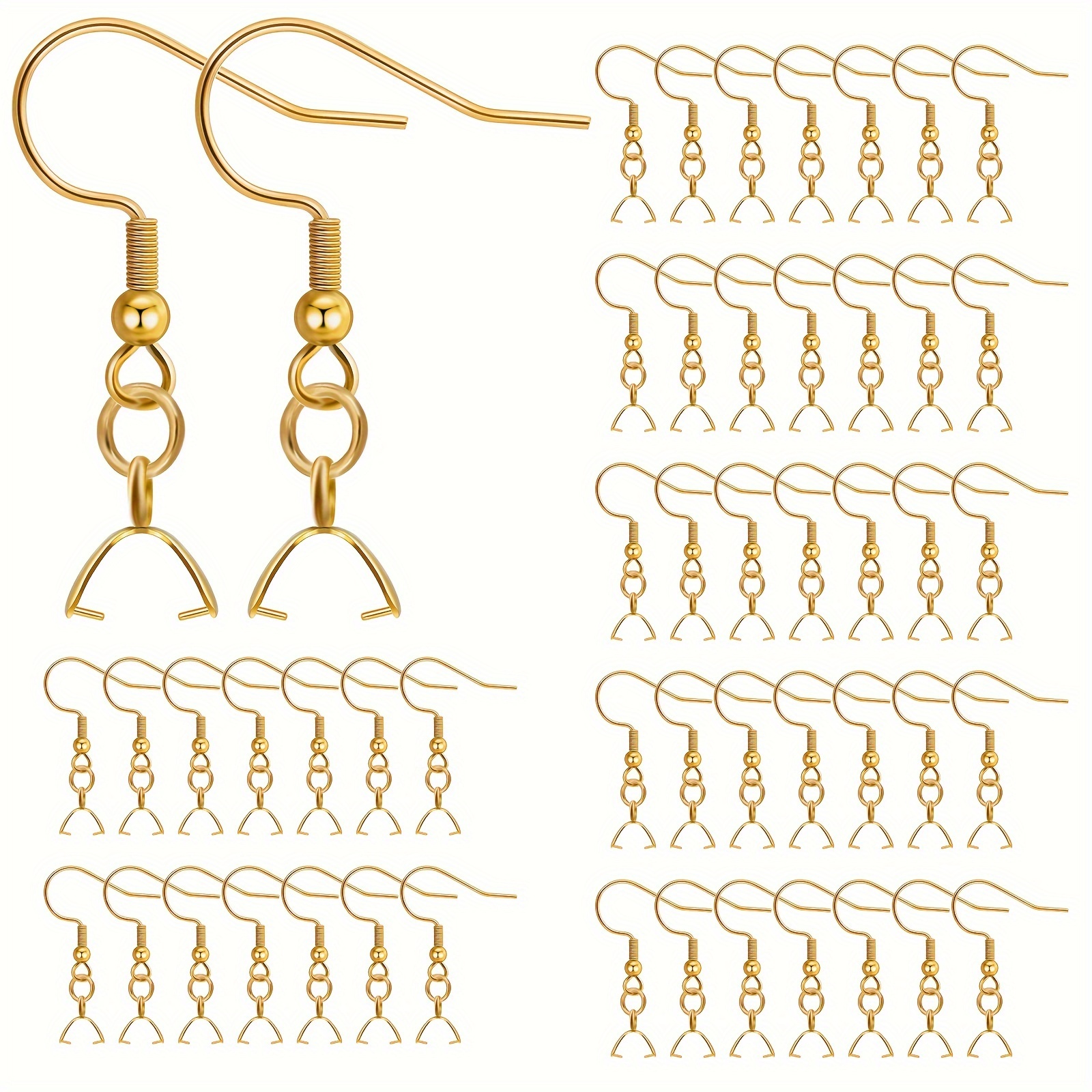 

20pcs Earring Hooks, Ear Wires Fish Hooks With Pendant Clasp, Hypo-allergenic Jewelry Findings Parts For Diy Jewelry Making Earring Supplies, Golden Diy