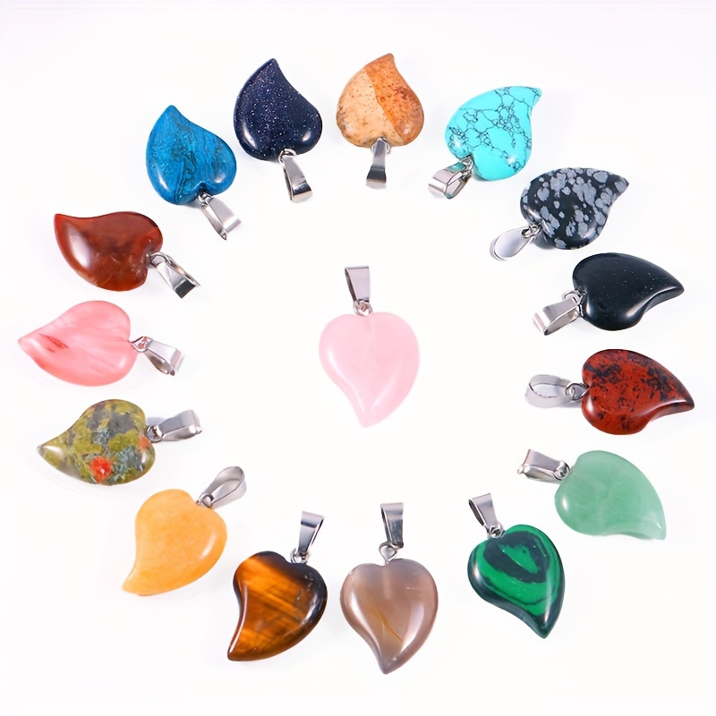 

15pcs Natural Quartz Crystal Gemstone Bead Pendants - Crystal Heart Stone Pendants For Jewelry Making