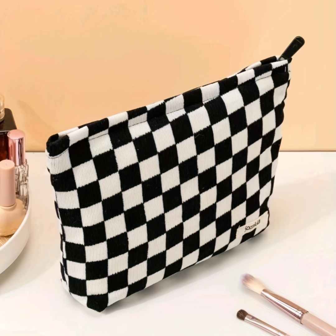 Checkered Makeup Bag, Corduroy Chessboard Cosmetic Bag for Purse, Small  Cosmetic Pounch Cute Travel Checkered Cosmetic Bag for Women
