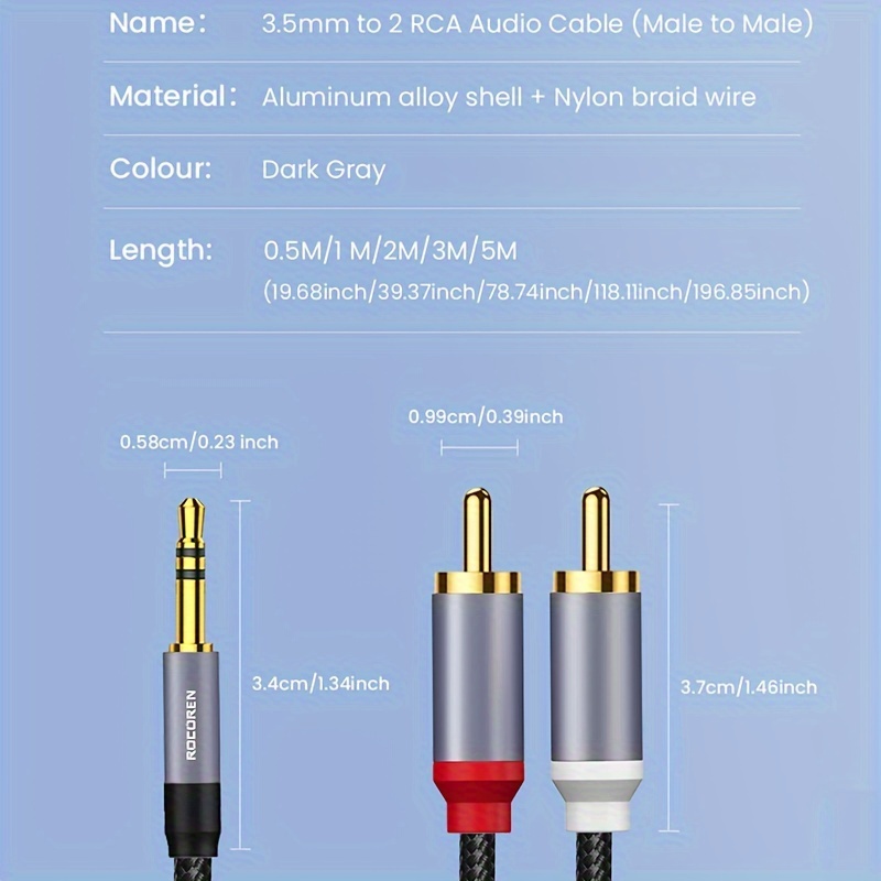 Câble Jack 3,5mm Mâle / 2RCA Mâle UGREEN - 2M : Qualité audio