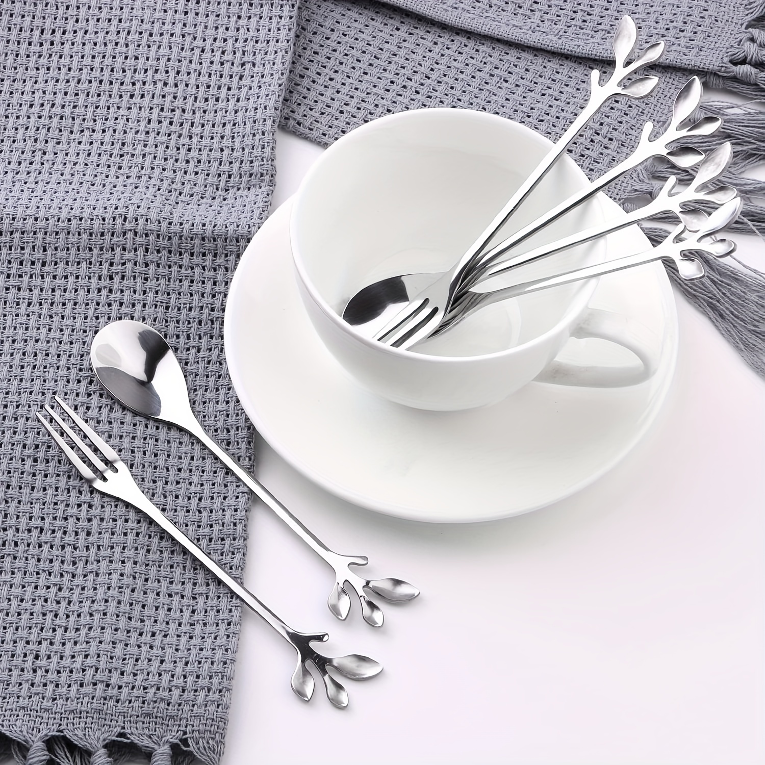 popular   1   alloy swan base with 6 stainless   coffee spoon forks   polished 7pcs set suitable for restaurants families parties heavy duty base reusable details 5