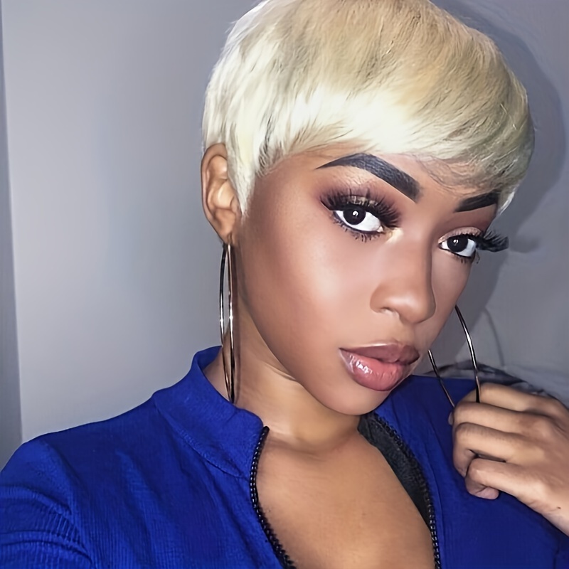 613 Honey Blonde Straight Short Wig Pixie Cut Wigs Full Temu