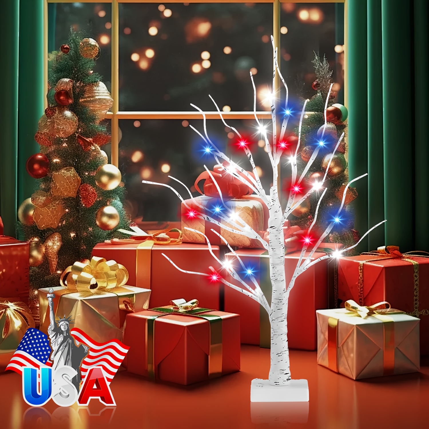 

2ft 24led 4th Of July Decorations, Christmas, Independence Day, Timer Function Usb/battery Powered] Red White Blue Light House 4th Of July Decor Flag Day Independence Decoration