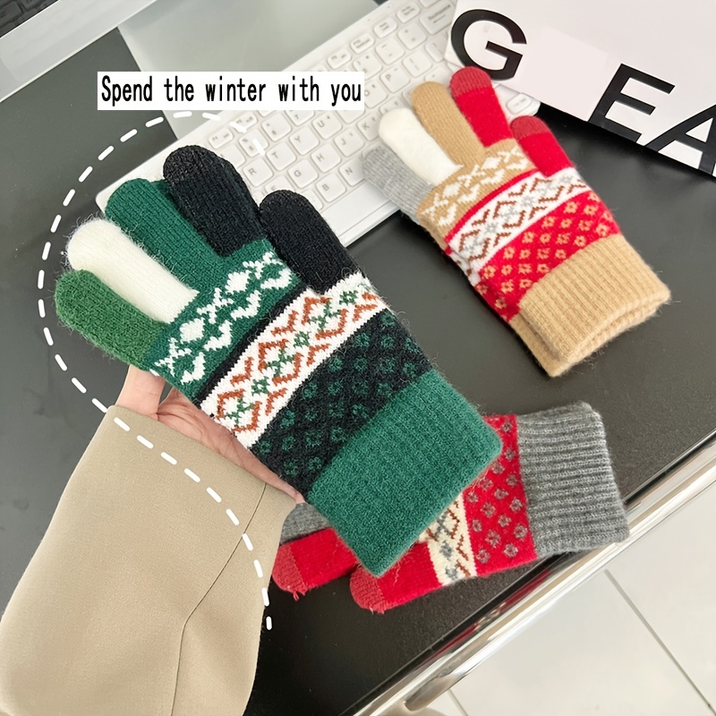 CHGBMOK Clearance Winter Women's Velvet Warmth Wrist Lengthened Non-slip  Thin Knitted Screen Gloves 