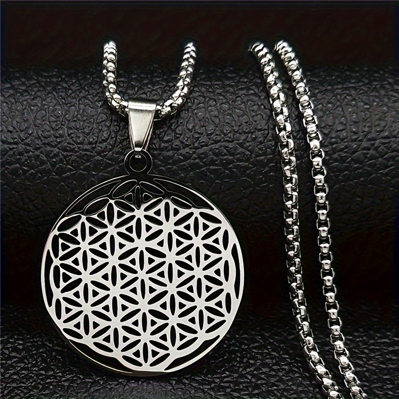 

Flower Of Life Stainless Steel Long Necklace For Women Men Golden Color Mandala Metatron Necklace Jewelry