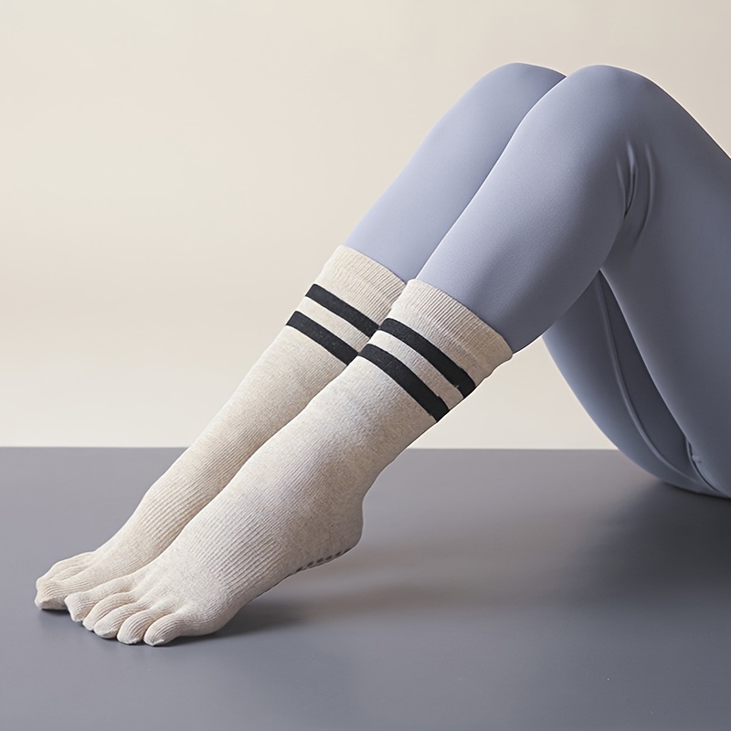 White & Beige Pilates Grip Socks