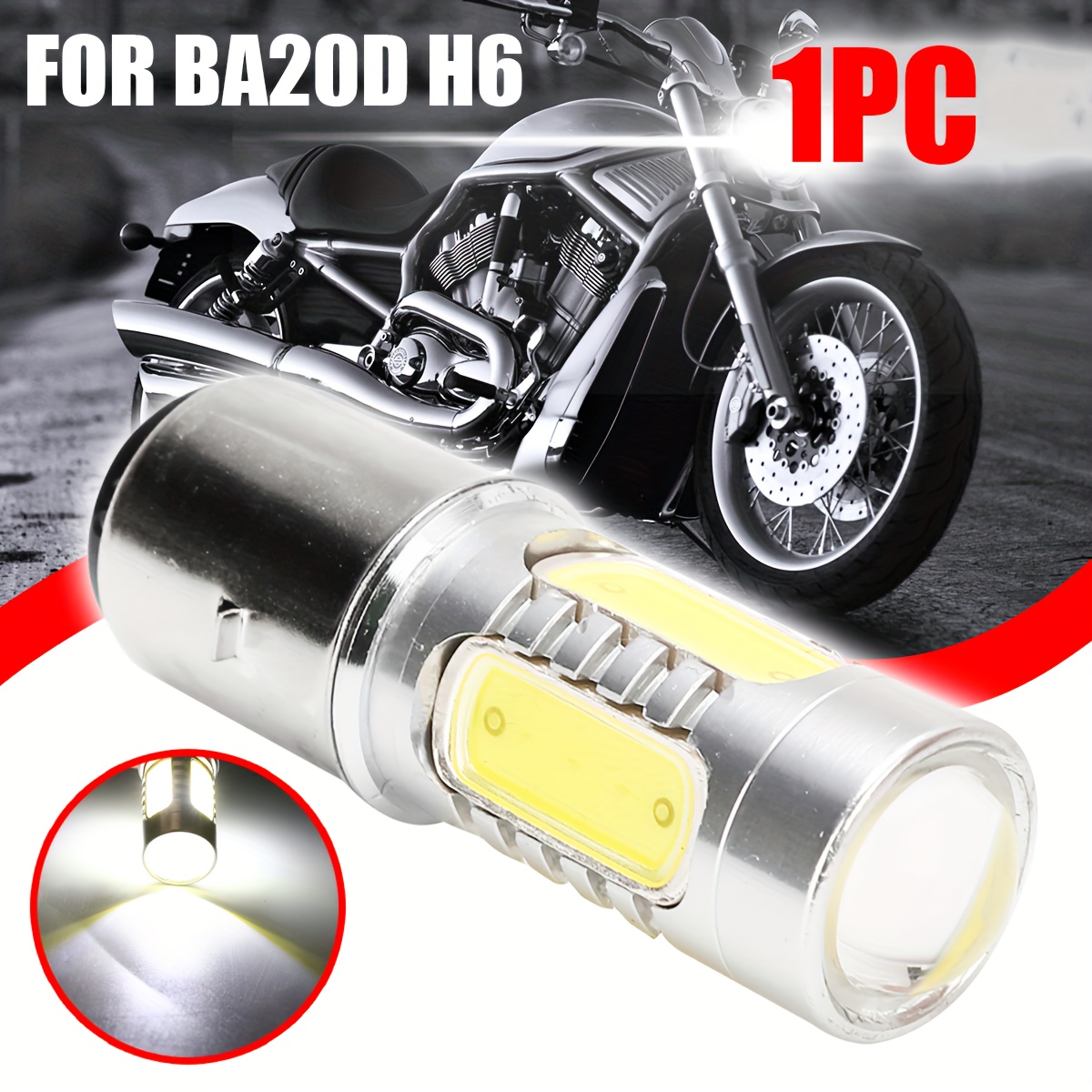 1 x 6V AC BA20D H6 LED Motorcycle Headlight Bulb High Low Beam Motobike  Scooter