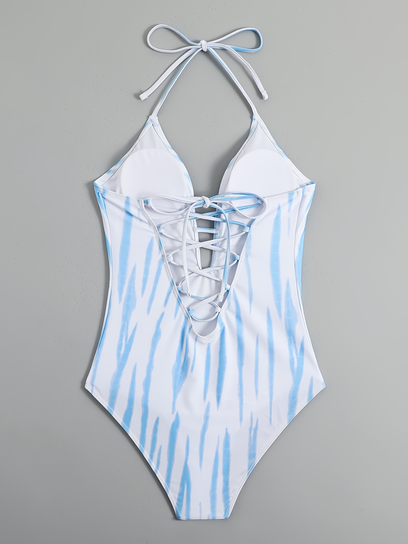 Blue Plant Print High Stretch Swimsuits Halter Elegant One - Temu Canada