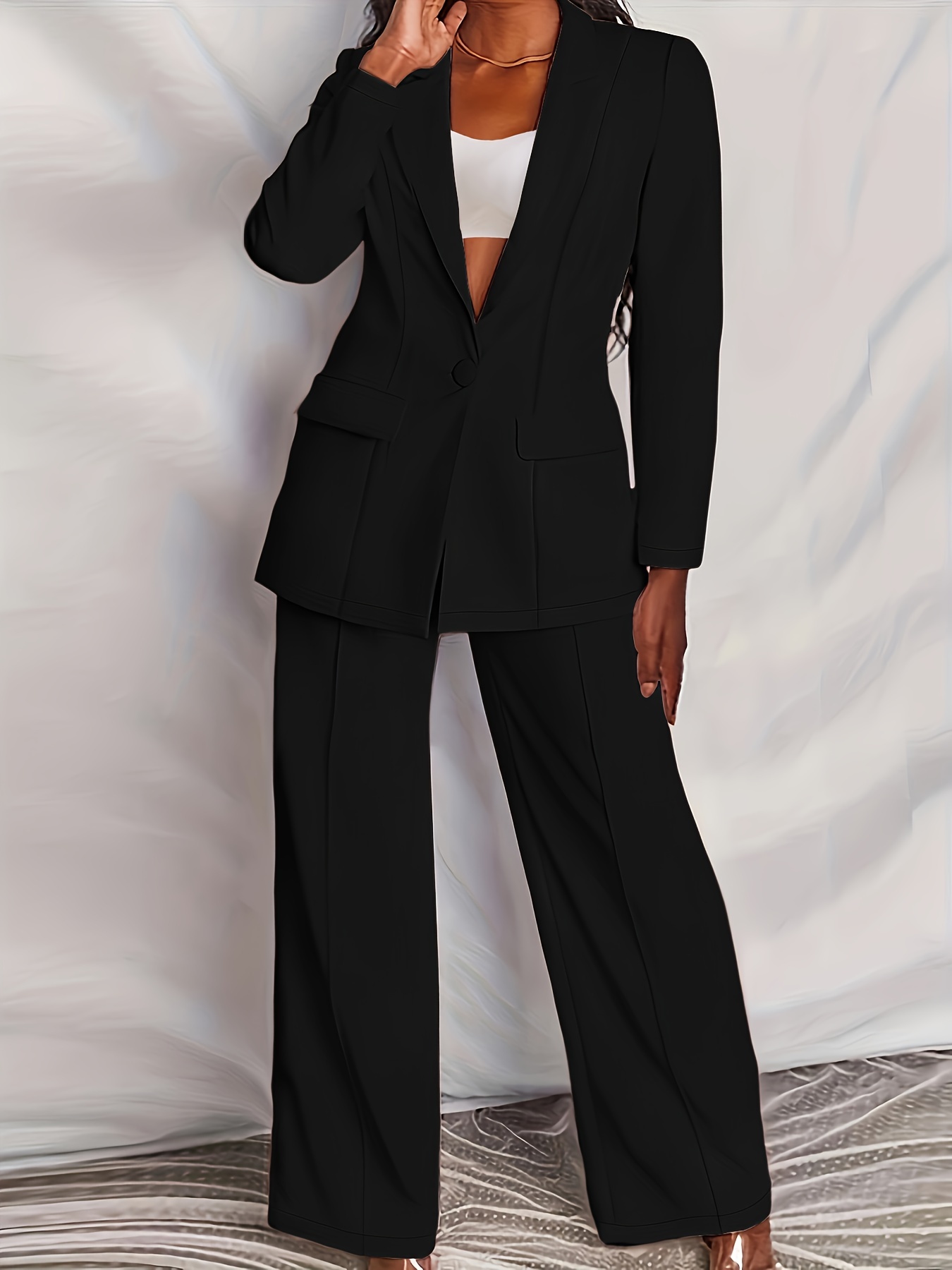 Plus Size Long Sleeve Women's Suit Set Button Solid Color Business