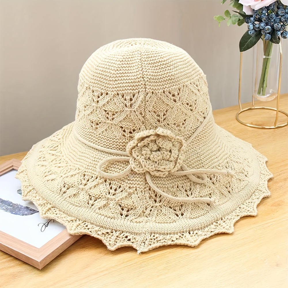 Wide Brim Stitching Bucket Hat UV Protection Solid Color Soft Foldable Sun Hat, Bucket Hats Elegant Women Sunscreen Beach Hats,Temu