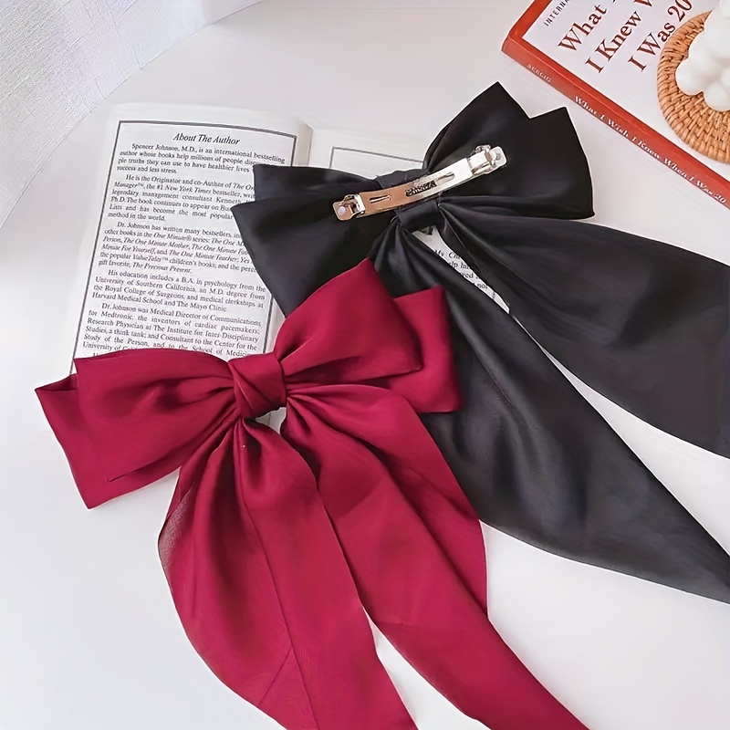 Elegant Black Bow Ribbon Hair Clip With Streamers, Suitable For Daily Use