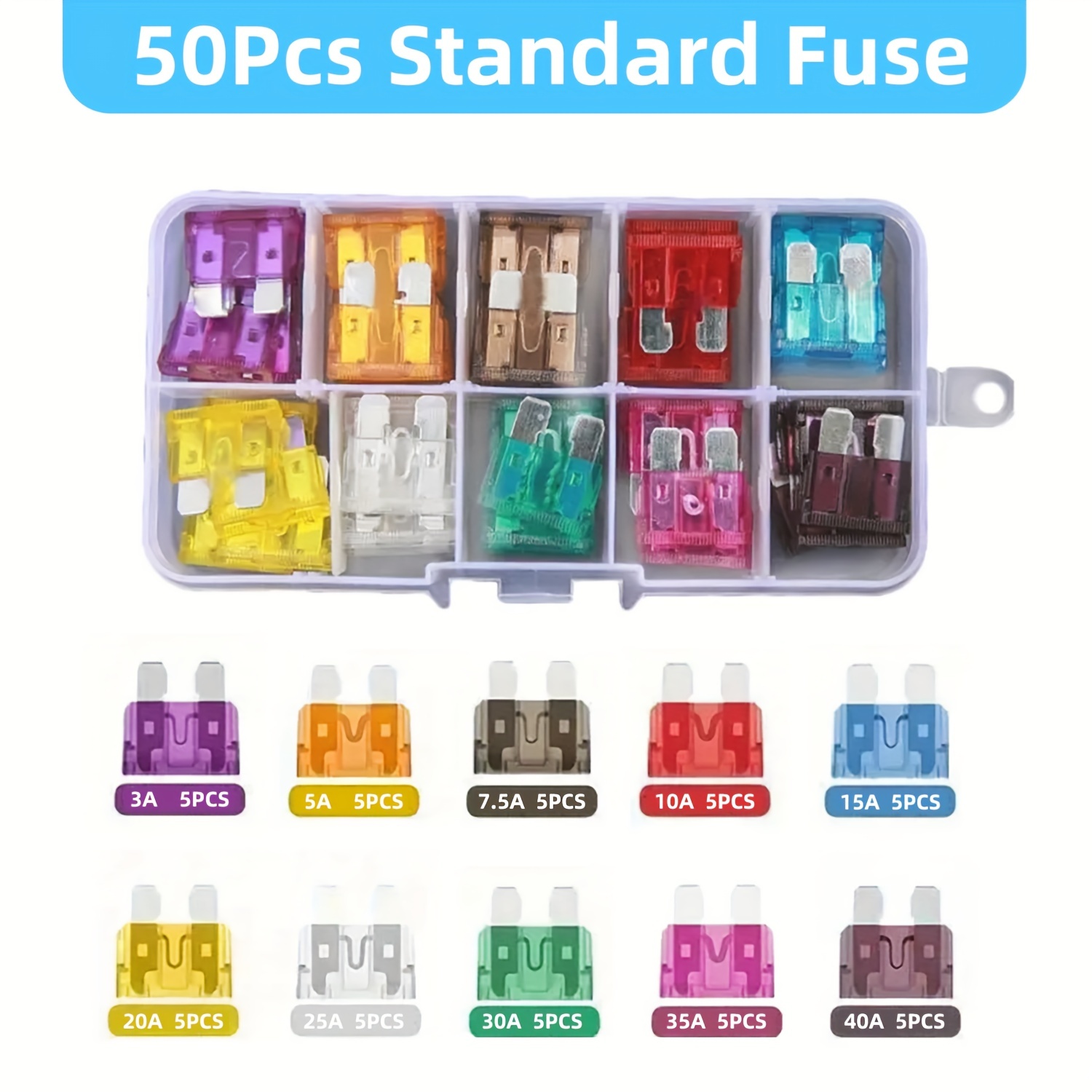 Accessoires pour fusibles Fusible 130 pièces/boîte Kit de fusibles à lame  Standard assortis 1A 2A