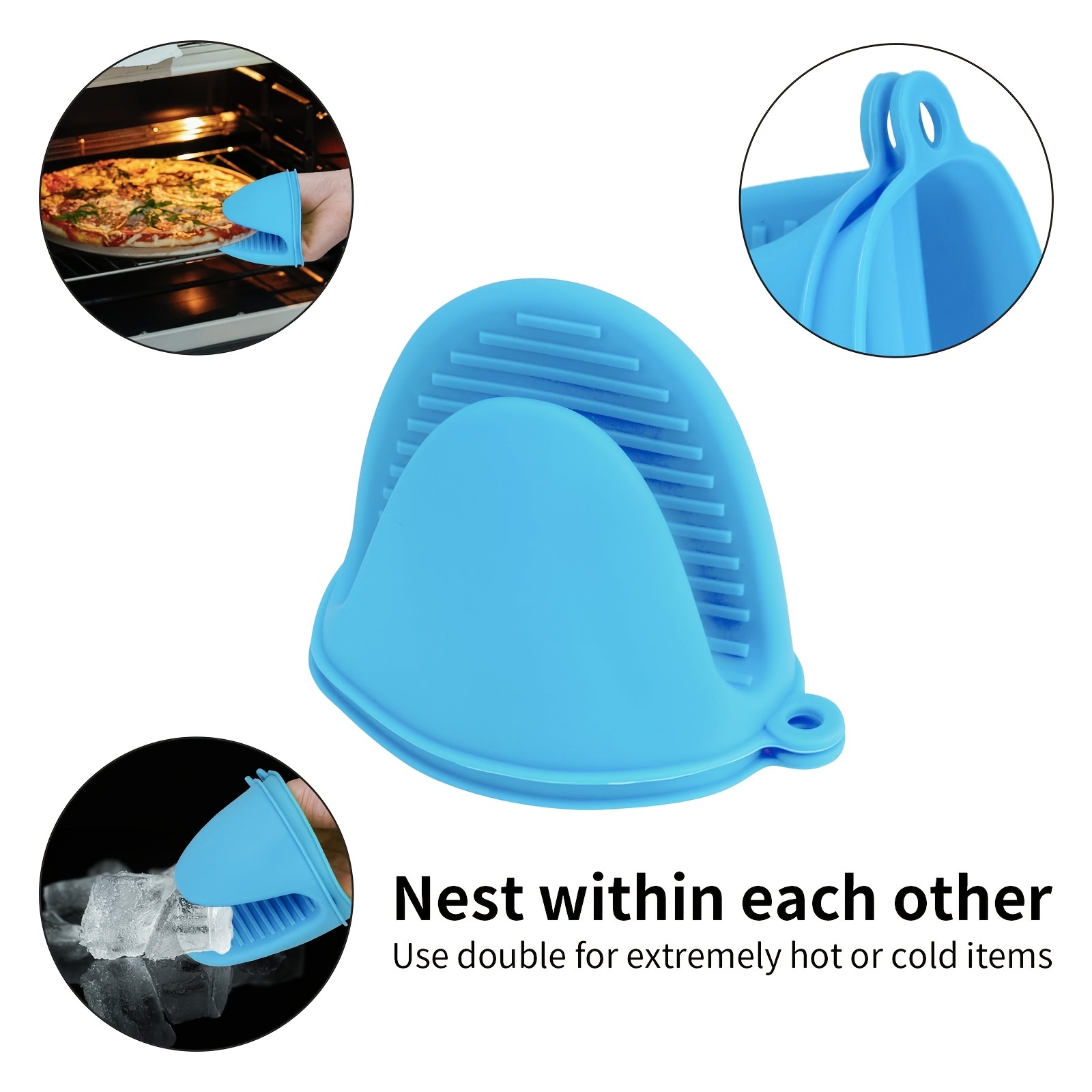 AUAUY 1 Pair Mini Silicone Oven Mitts, Heat Resistant Pot Holders Mitts,  Cute Oven Pinch Grip Gloves, Small Potholders for Kitchen, Air Fryer Mitts