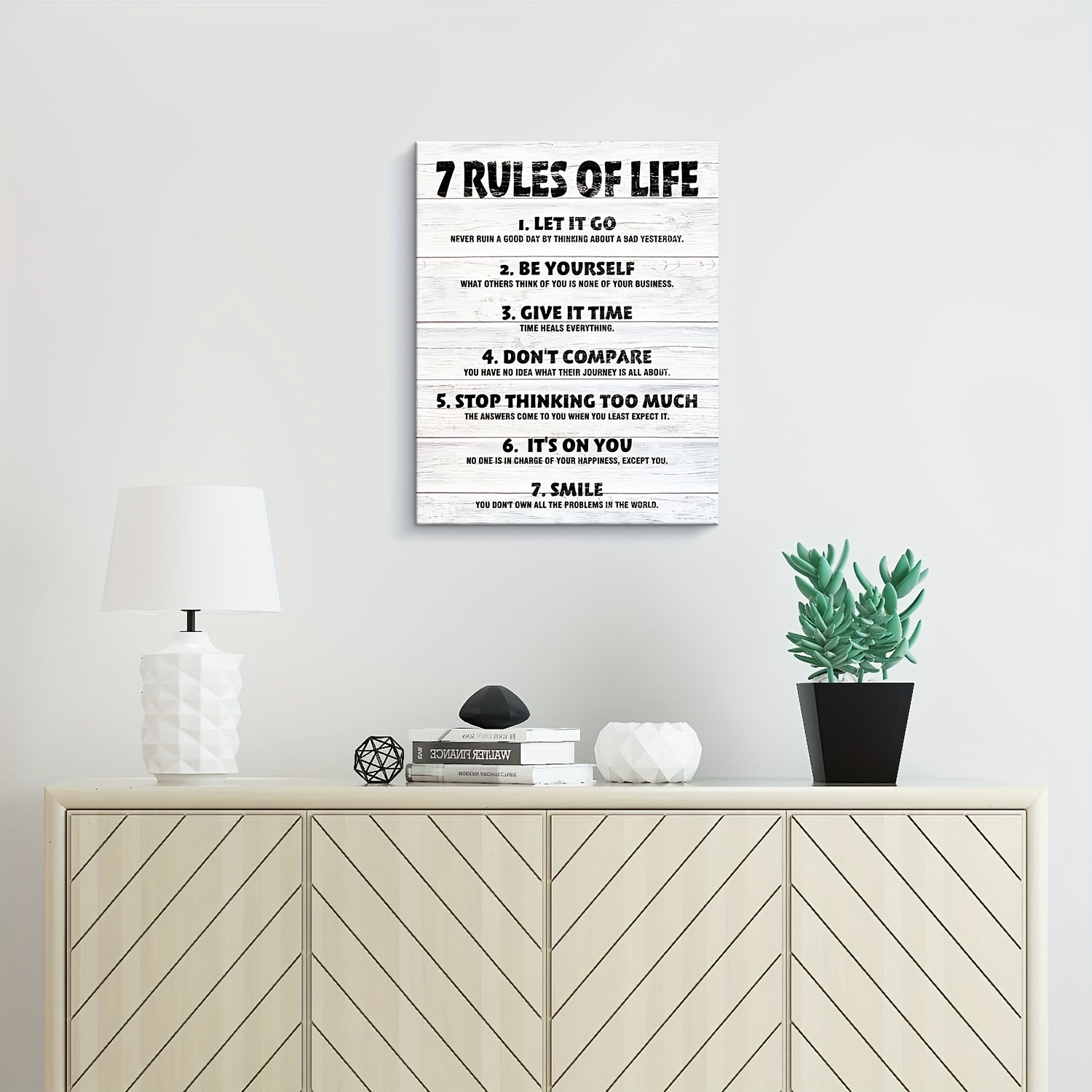 Motivational Quotes Wall Decor 7 Rules of Life Inspirational Great Motto  Canvas Print Canvas Wall Art Framed 12x16 inch Framed Ready to Hang White 