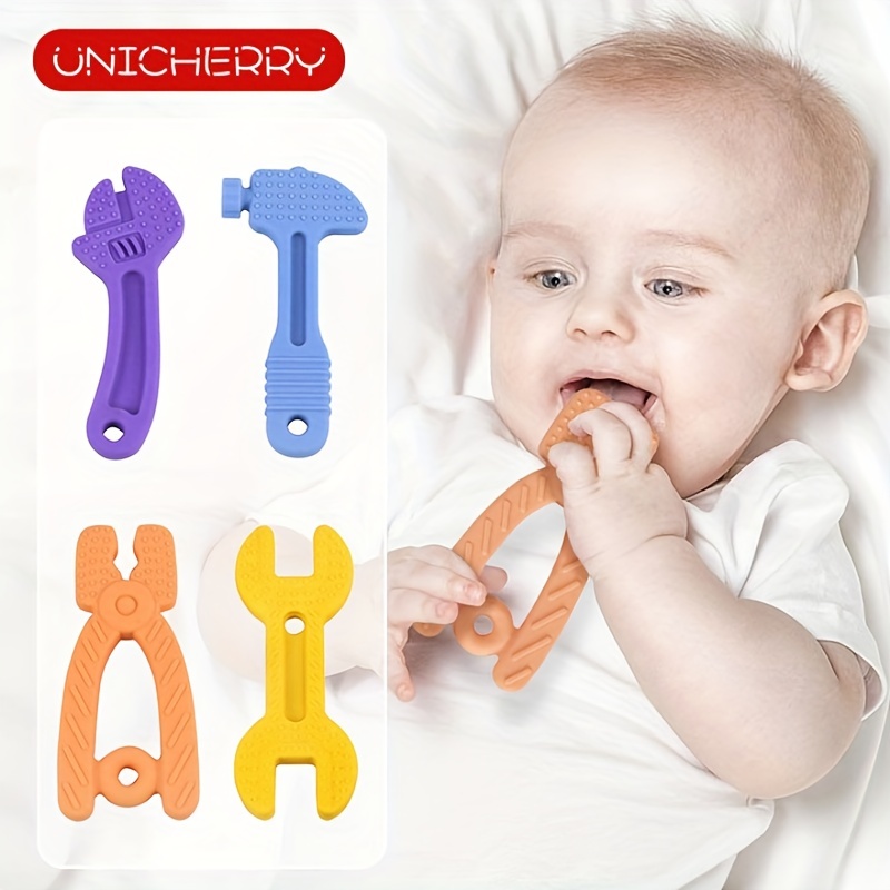 4 piezas de juguetes de dentición para bebés, mordedores de silicona para  bebés de 0 a 6 meses, juguetes para masticar sin caída, mordedores de mano