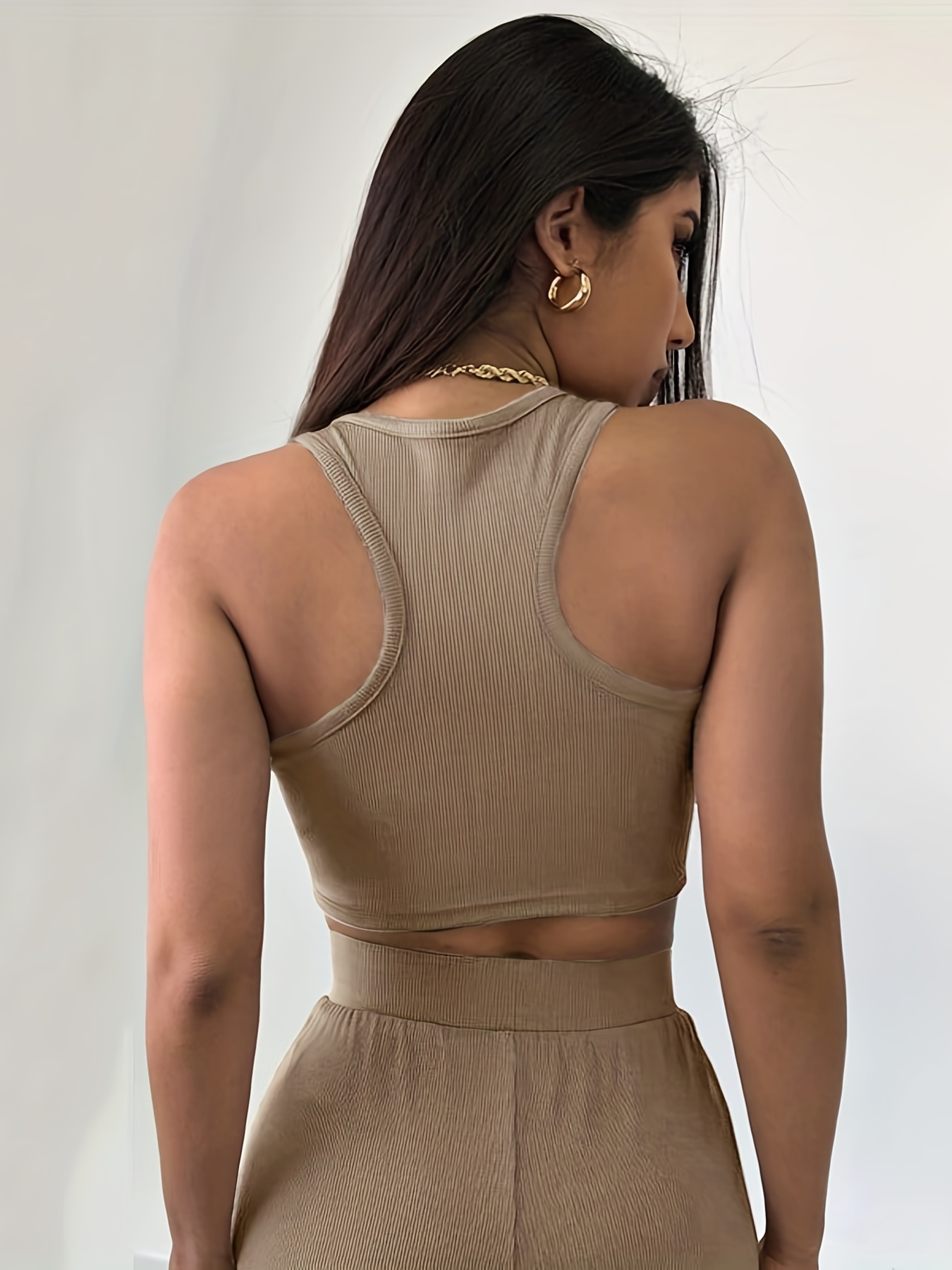 Solid Two piece Set Crop Tank Top & Shorts Outfit Women's Clothing