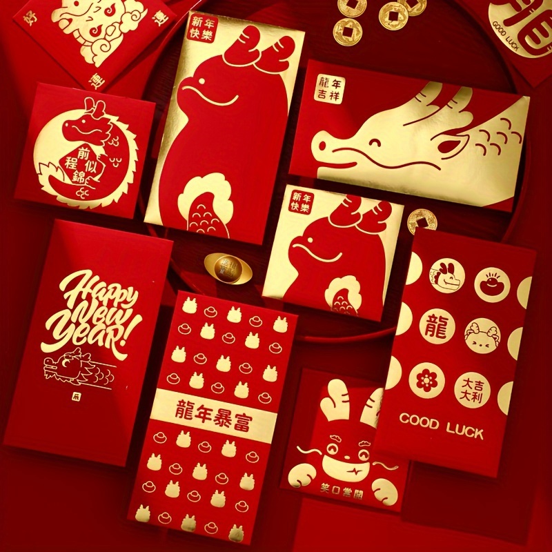 4 enveloppes rouges du nouvel an chinois, enveloppes d'argent