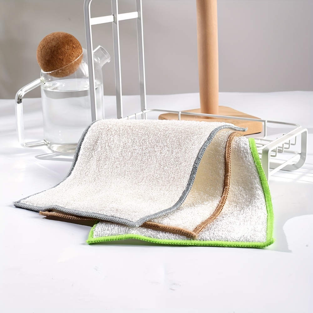 5/10PCS Thickened Cleaning Cloth Natural Bamboo Fiber Scouring Pad White  Dish Towel Pad Bathroom Rags Dishcloth For Kitchen